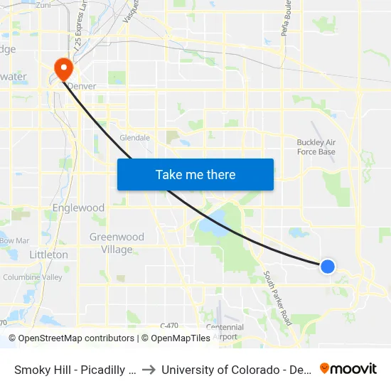 Smoky Hill - Picadilly Pnr to University of Colorado - Denver map