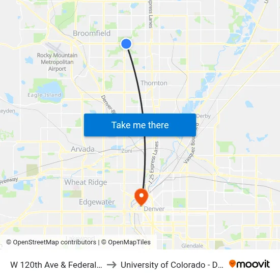 W 120th Ave & Federal Blvd to University of Colorado - Denver map
