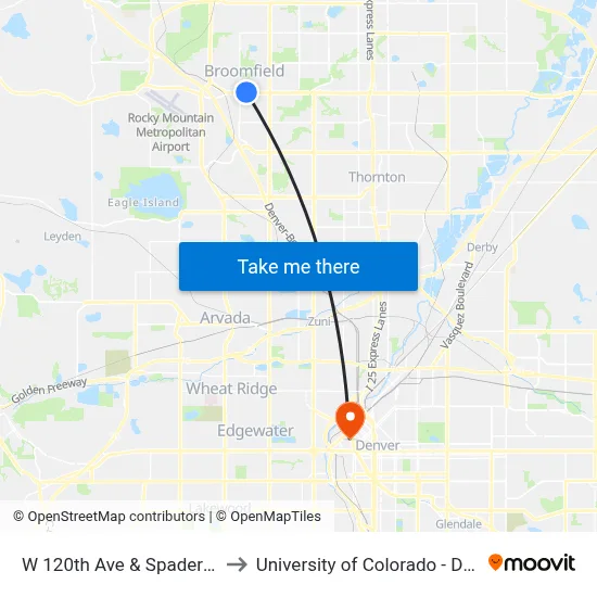 W 120th Ave & Spader Way to University of Colorado - Denver map