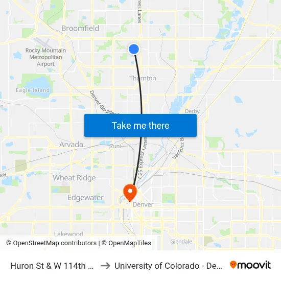 Huron St & W 114th Ave to University of Colorado - Denver map