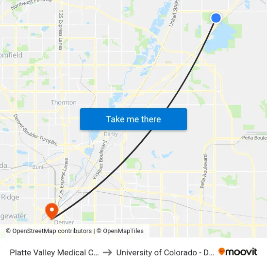 Platte Valley Medical Center to University of Colorado - Denver map
