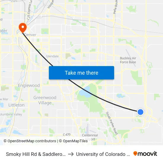Smoky Hill Rd & Saddlerock Trails to University of Colorado - Denver map