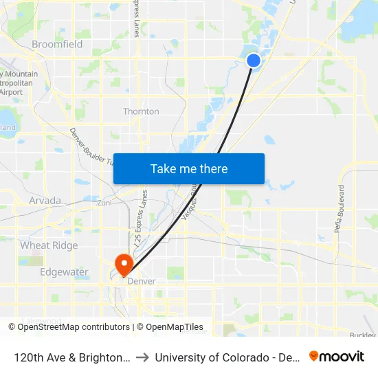 120th Ave & Brighton Rd to University of Colorado - Denver map