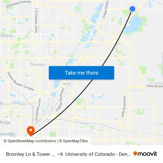 Bromley Ln & Tower Rd to University of Colorado - Denver map
