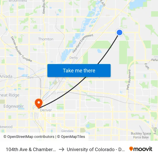 104th Ave & Chambers Rd to University of Colorado - Denver map