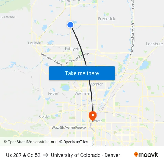 Us 287 & Co 52 to University of Colorado - Denver map