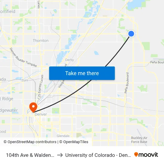 104th Ave & Walden St to University of Colorado - Denver map