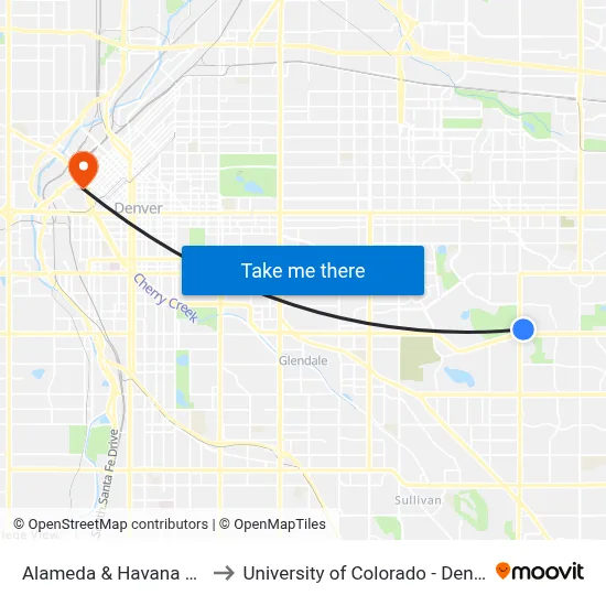 Alameda & Havana Pnr to University of Colorado - Denver map