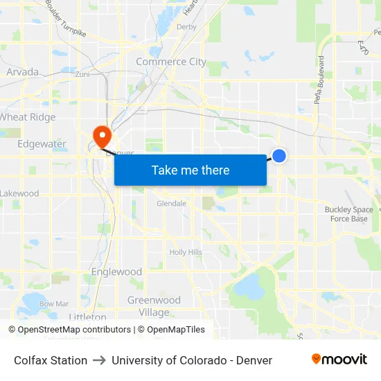 Colfax Station to University of Colorado - Denver map