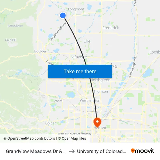 Grandview Meadows Dr & Nelson Rd to University of Colorado - Denver map