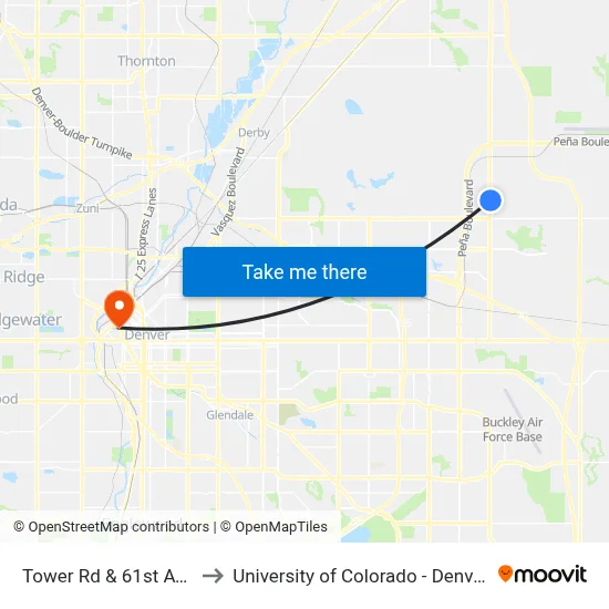 Tower Rd & 61st Ave to University of Colorado - Denver map