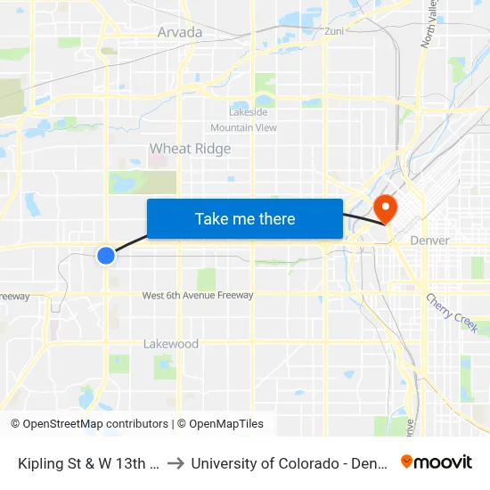 Kipling St & W 13th Pl to University of Colorado - Denver map