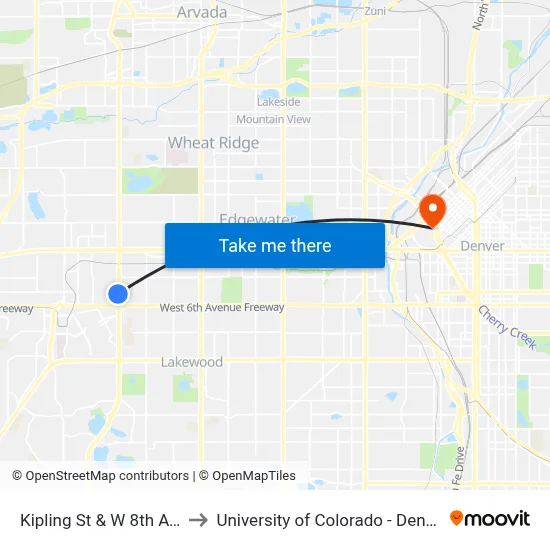 Kipling St & W 8th Ave to University of Colorado - Denver map