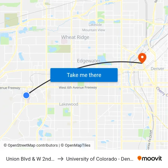 Union Blvd & W 2nd Pl to University of Colorado - Denver map