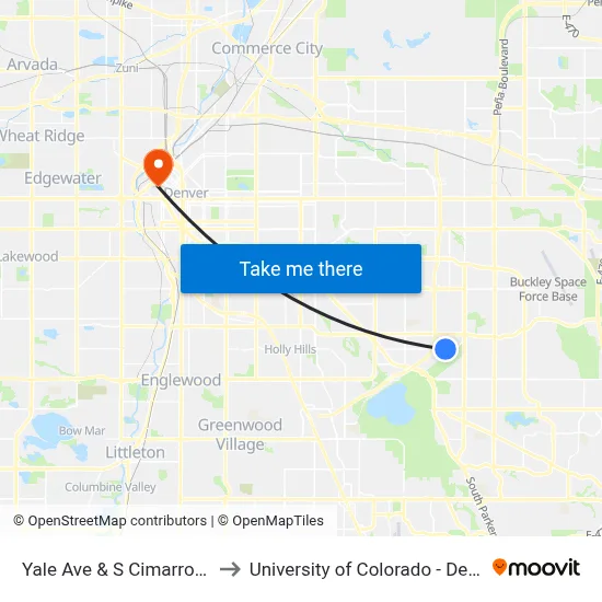 Yale Ave & S Cimarron St to University of Colorado - Denver map