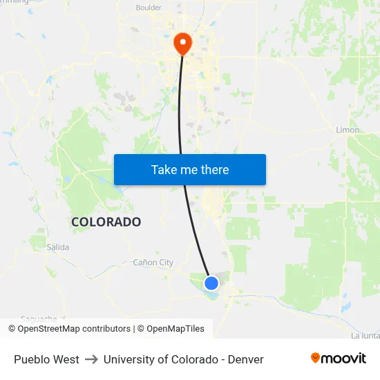 Pueblo West to University of Colorado - Denver map