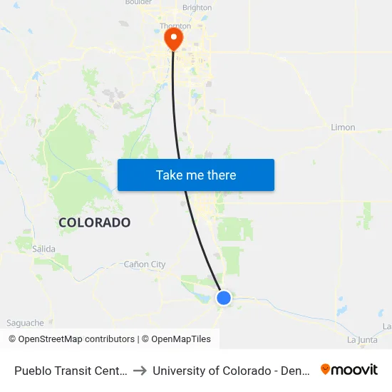 Pueblo Transit Center to University of Colorado - Denver map