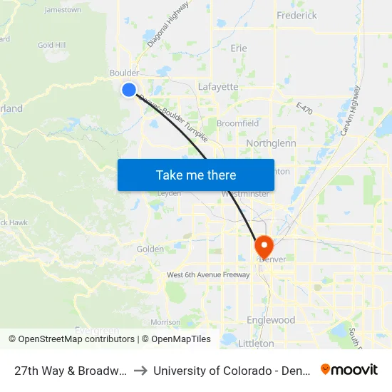 27th Way & Broadway to University of Colorado - Denver map
