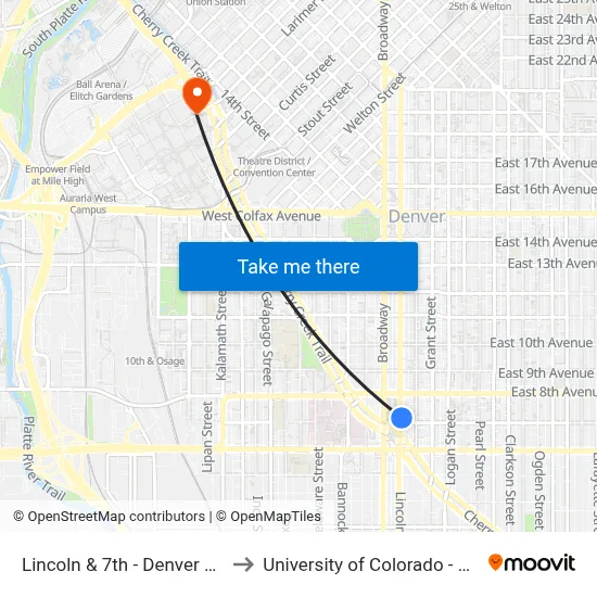 Lincoln & 7th - Denver Health to University of Colorado - Denver map