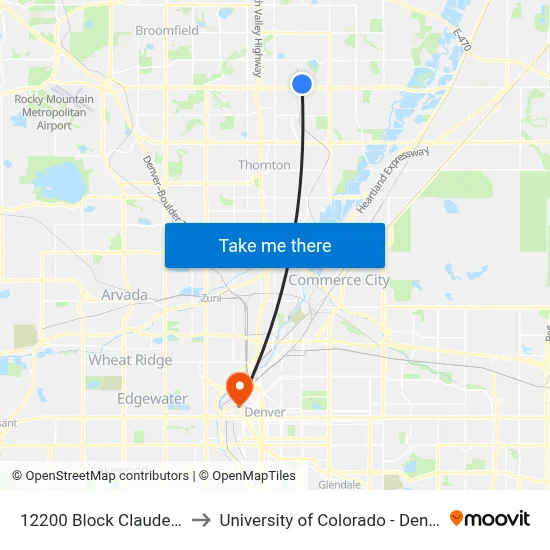 12200 Block Claude Ct to University of Colorado - Denver map