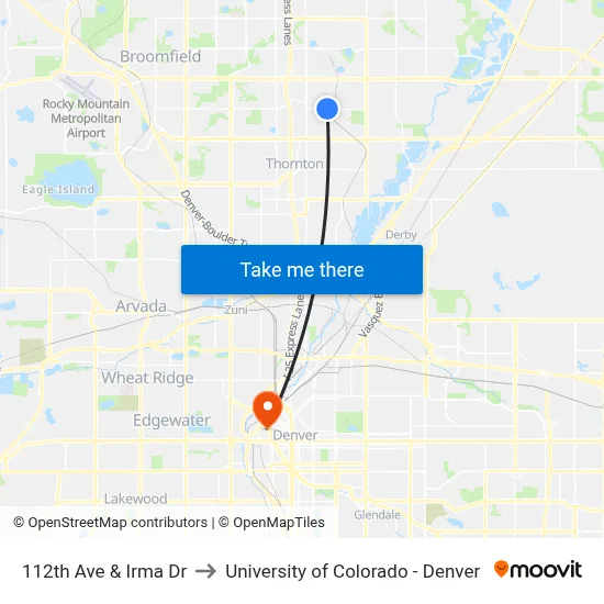 112th Ave & Irma Dr to University of Colorado - Denver map