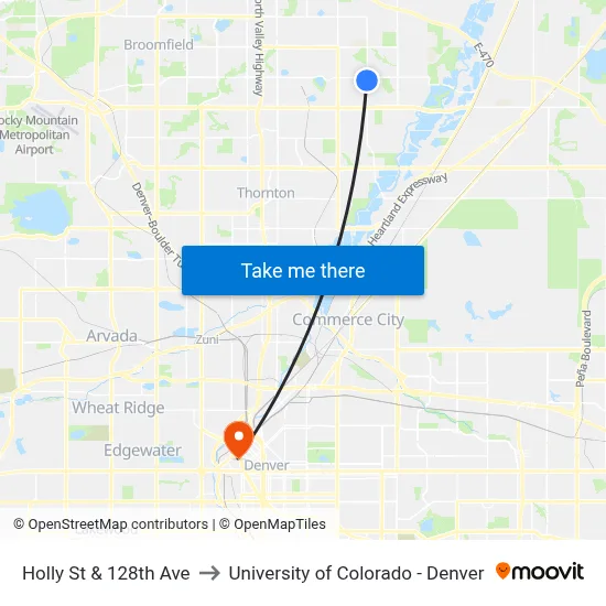 Holly St & 128th Ave to University of Colorado - Denver map