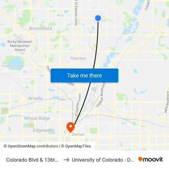 Colorado Blvd & 136th Ave to University of Colorado - Denver map