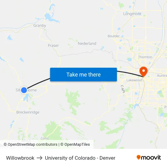Willowbrook to University of Colorado - Denver map