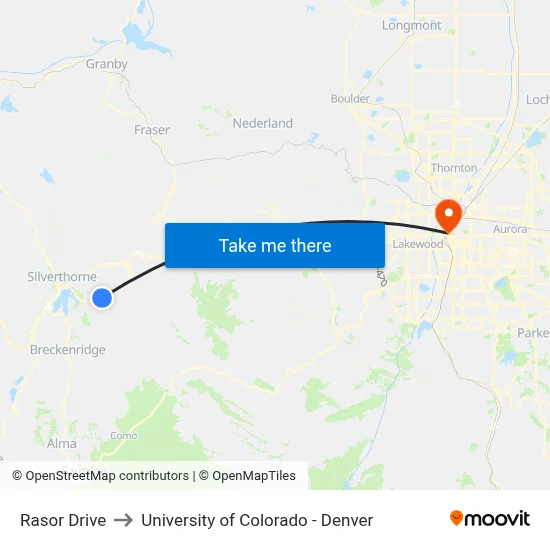 Rasor Drive to University of Colorado - Denver map