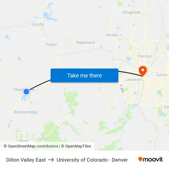 Dillon Valley East to University of Colorado - Denver map