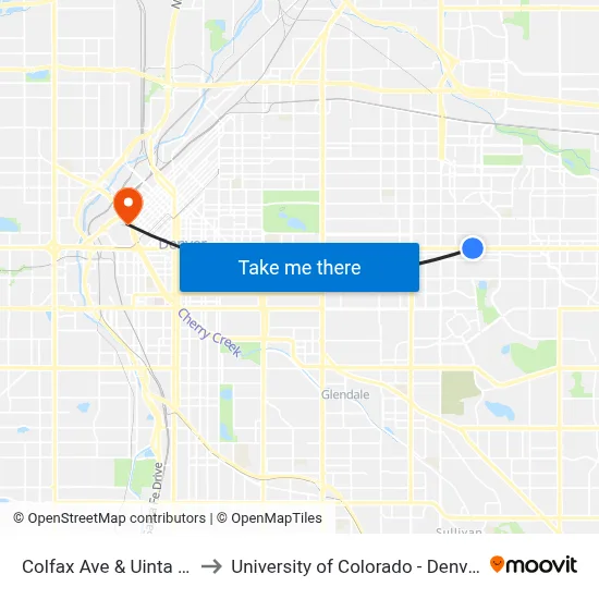 Colfax Ave & Uinta St to University of Colorado - Denver map