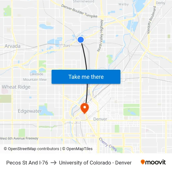 Pecos St And I-76 to University of Colorado - Denver map