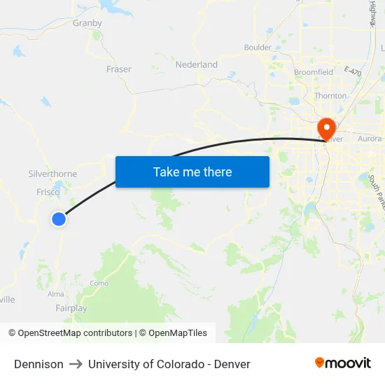 Dennison to University of Colorado - Denver map