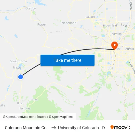 Colorado Mountain College to University of Colorado - Denver map