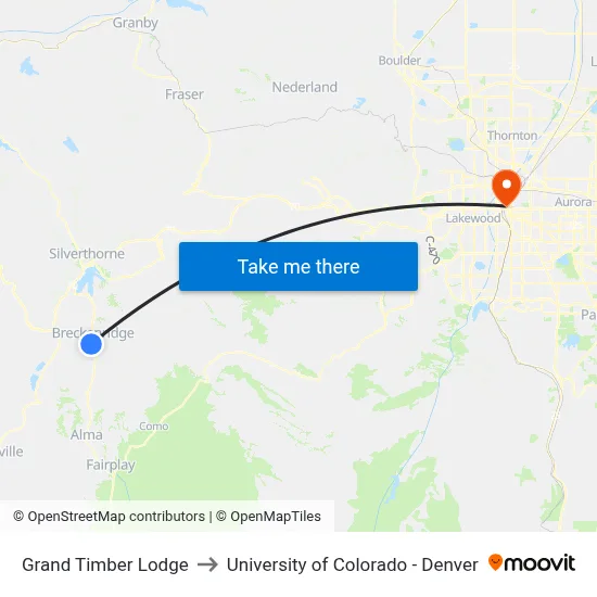 Grand Timber Lodge to University of Colorado - Denver map