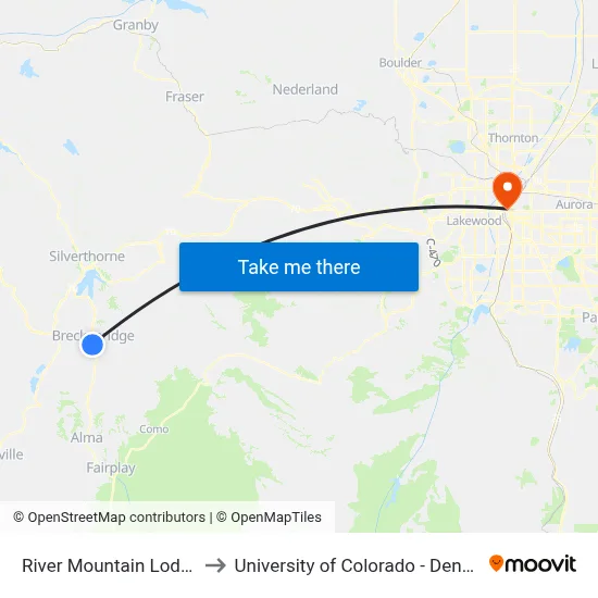River Mountain Lodge to University of Colorado - Denver map