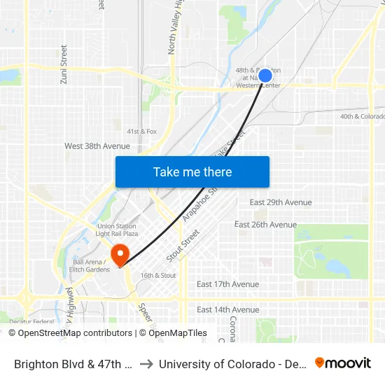 Brighton Blvd & 47th Ave to University of Colorado - Denver map