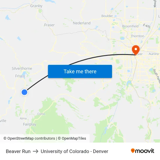 Beaver Run to University of Colorado - Denver map