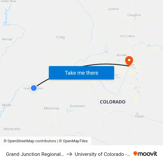 Grand Junction Regional Airport to University of Colorado - Denver map