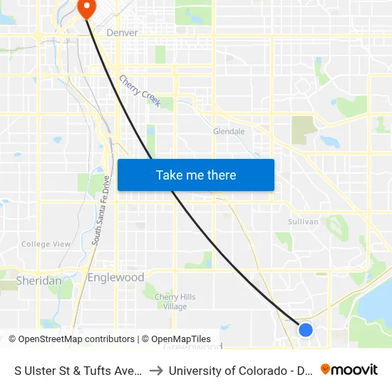 S Ulster St & Tufts Ave (Nb) to University of Colorado - Denver map
