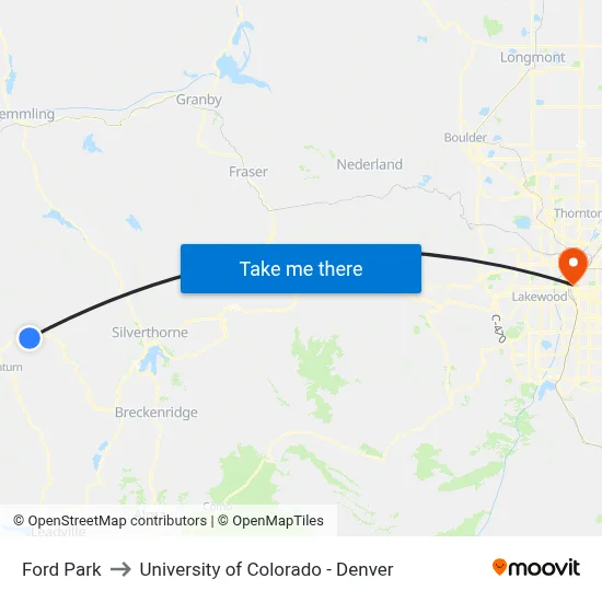 Ford Park to University of Colorado - Denver map