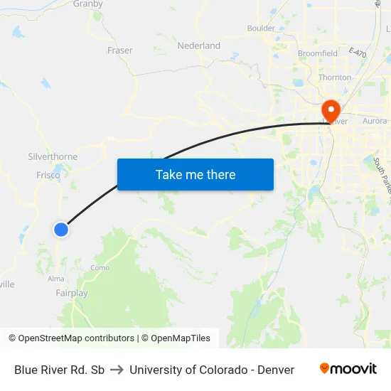 Blue River Rd. Sb to University of Colorado - Denver map