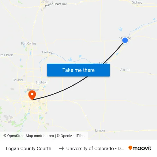 Logan County Courthouse to University of Colorado - Denver map