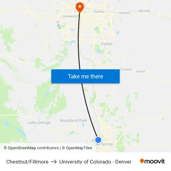 Chestnut/Fillmore to University of Colorado - Denver map
