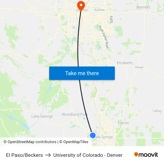 El Paso/Beckers to University of Colorado - Denver map
