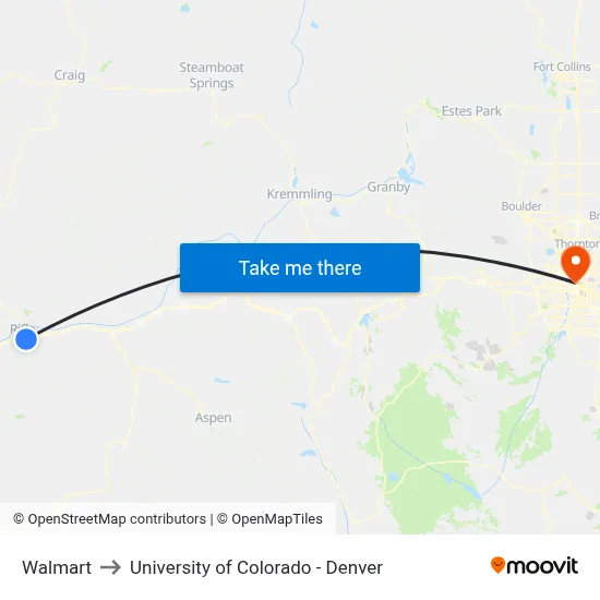 Walmart to University of Colorado - Denver map