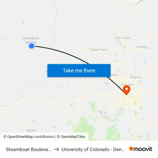 Steamboat Boulevard to University of Colorado - Denver map