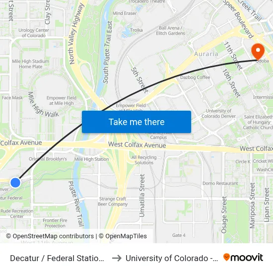 Decatur / Federal Station Gate C to University of Colorado - Denver map
