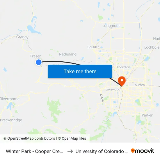 Winter Park - Cooper Creek Square to University of Colorado - Denver map
