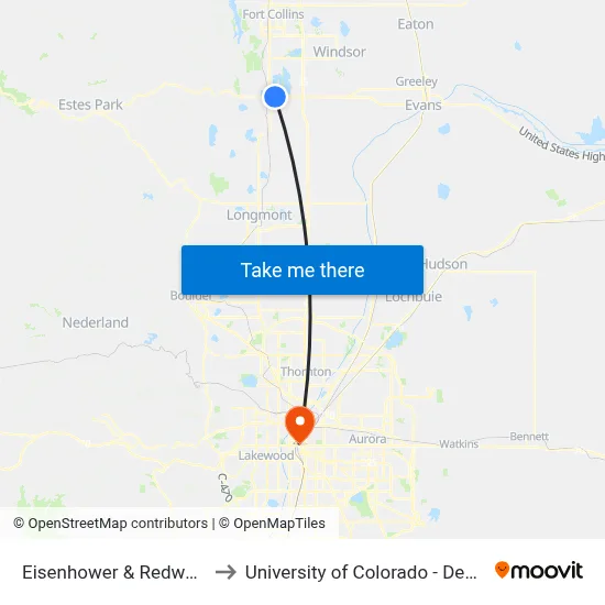 Eisenhower & Redwood to University of Colorado - Denver map